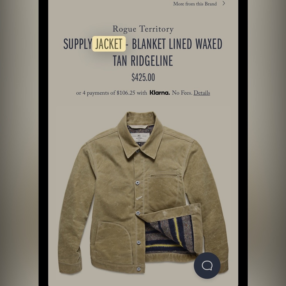 Rogue Territory Waxed Jacket Blanket lined
